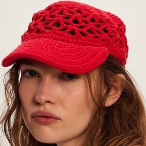New Free People| Silvie Crochet Baseball Hat - Red